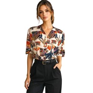 Steilmann Vintage 90s Abstract Tropical Blouse Size 10 Made in Germany